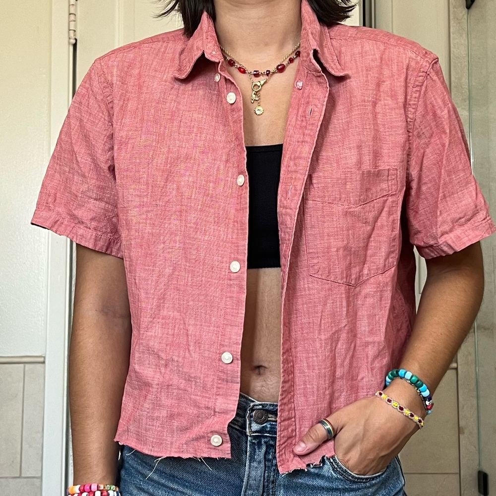 Casual Red Button-Up Shirt